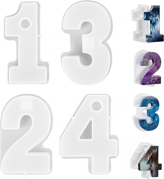 1 2 3 4 siliconen vormen cijfers, advent, siliconen vorm kandelaar DIY 1 - 4 cijfers kandelaar 3D handgemaakte kandelaars vormen adventsgetallen gietvorm versieren je eettafel, woonkamer
