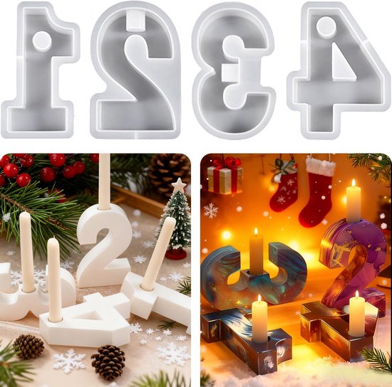 1-4 cijfers kandelaar siliconen vorm kandelaar cijfers Pasen siliconen vorm cijfers advent, cijfers kaarsvormen om te gieten en voor het decoreren van je eettafel, woonkamer, slaapkamer.