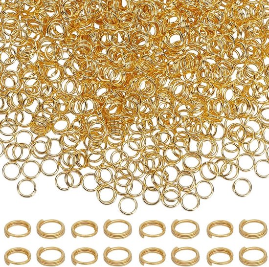 1 Box 1000 Stuks Split Rings Dubbele Lussen 5mm Gouden Jump Rings Bulk Ronde Haken voor Sieraden Maken, DIY Kettingen, Armbanden en Oorbellen