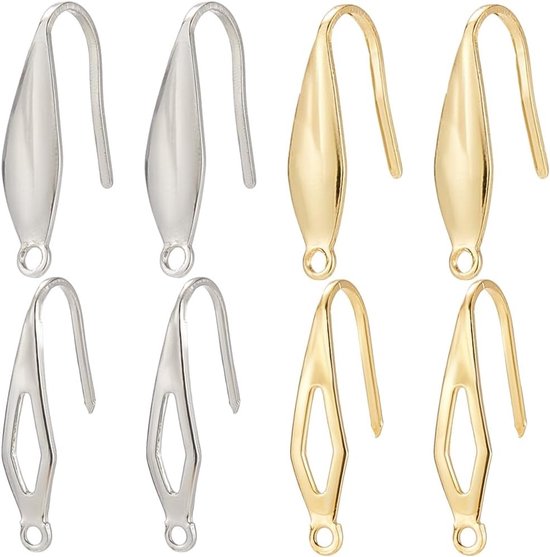 1 Box 80Pcs Franse Vishaak Oorbellen Bevestigingen van Roestvrij Staal met 18K Gouden Plating voor DIY Sieraden Maken, Inclusief Diverse Stijlen en Verticale Lussen
