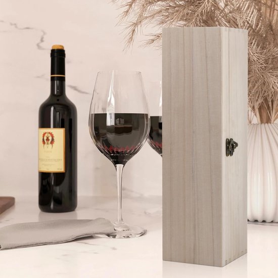 1 fles, 35 x 9,8 x 10 cm, houten opbergdoos met deksel, houten kist, fles geschenkdoos voor feest, verjaardag, bruiloft, housewarming, jubileum, geen bramen