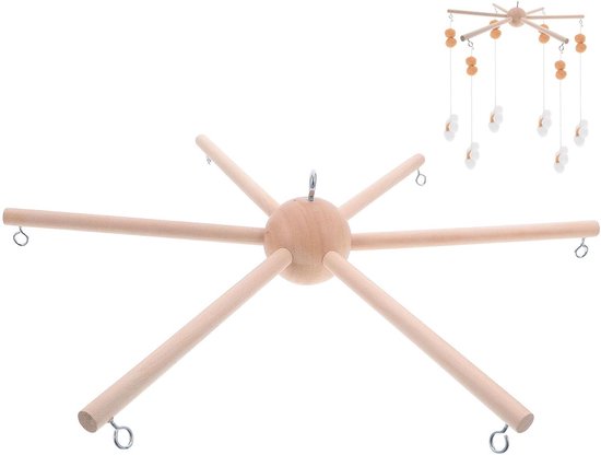 1 set houten mobielframe - 6-armige houten wiegmobielset voor doe-het-zelf kinderkamerdecoratie - hangende speelgoedhouder voor de kinderkamer - windgongmontageframe