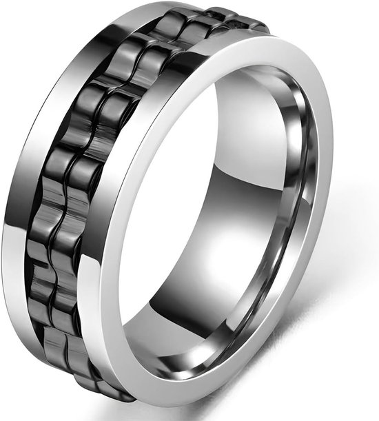 1 stuk anti-stress en anti-angst ring - 8 mm - gepolijst mode-accessoire - anti-stress ring voor mannen - coole spinner ring voor mannen - cadeau voor dames en heren - zwart/zilver