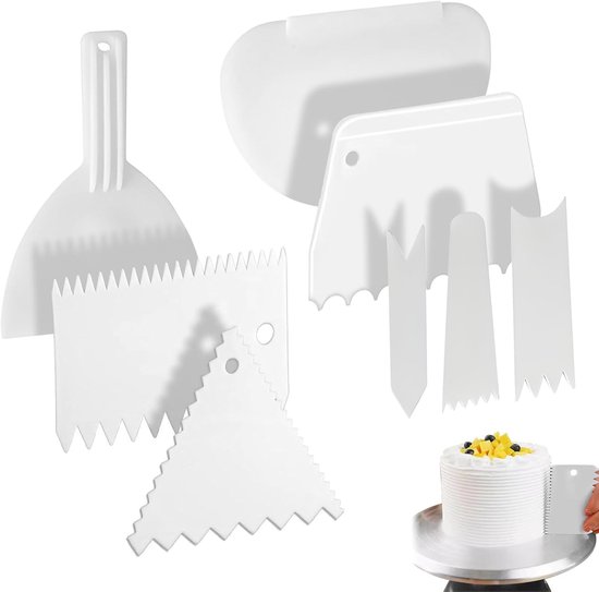 1 stuk deegkaart kunststof, 6 stuks taartspatel en 1 stuk deegspatel pizza, flexibele deegschraper, taartschraper voor keuken, bakken rand decoratie, pizza, deegsnijden, taarten accessoires