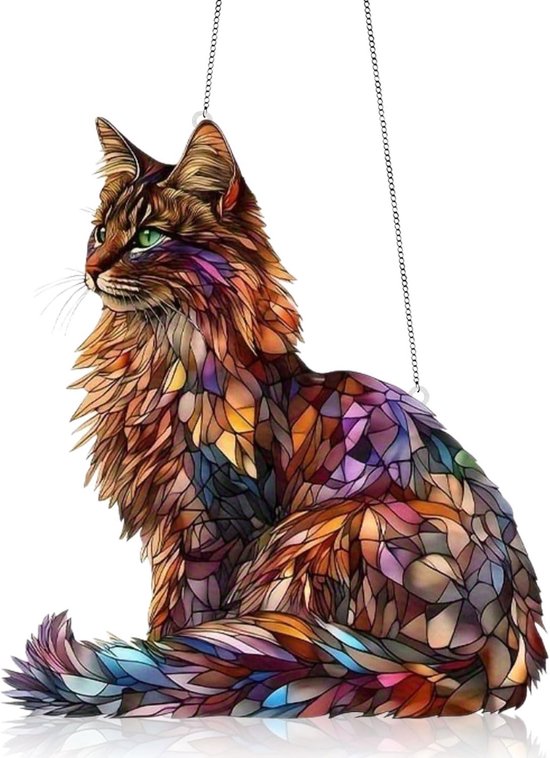 1 stuk Hangende Fensterdeco Meisje Kleurglas Deko, Langhaarkats, Kolibri-Sonnenfanger Om aan ramen op te hangen, Fensterbehang Fenster Deuren Deko Voor thuis Studio, Sun Catcher