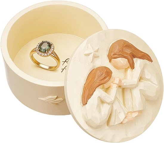 1 stuk moeder en dochter hars aandenken doos, ronde kolom sieraden doos moeder op dochter aandenken voor sieraden kleine schatten, zadel bruin, 7,4 x 4,9 cm