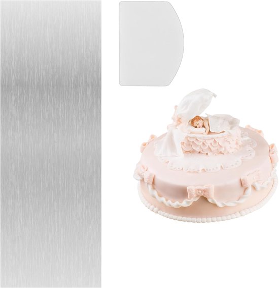 1 stuk roestvrijstalen taartstrijkset met 1 doorzichtige plastic folie, taartstrijkset, keukenschraper, bakgereedschap voor glazuur, botercrème, mousse