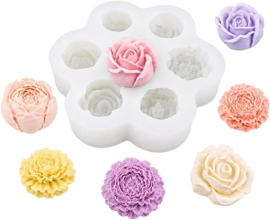 1 stuk siliconen mal met 7 gaten, bloemen, siliconen gietvormen, kaarsen, 3D-modellering, eenvoudig te verwijderen, voor zeep, chocolade, aromatherapie, doe-het-zelf decoratie