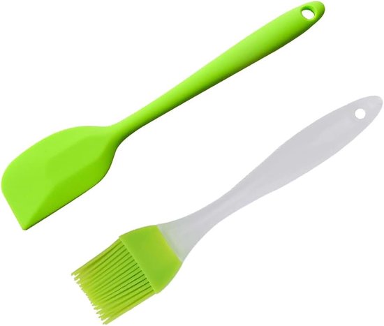 1 stuk siliconen schraper, hittebestendige siliconen spade, deegschraper siliconen, bakken, koken, siliconen keukengerei, met 1 siliconen grillkwast, braadborstel, keukenkwast, voor koken, bakken (groen)