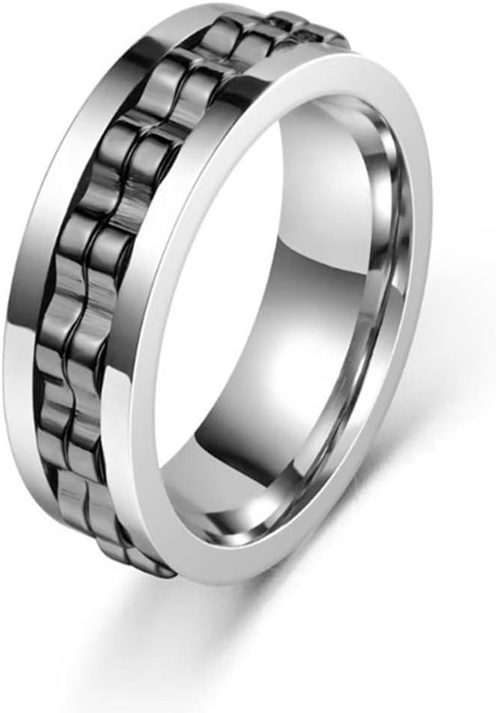 1 stuk, stressvermindering en anti-angst-ring, 8 mm, gepolijste zware fidget-ring, modeaccessoires, stressring, cadeau voor mannen en vrouwen (zilver/zwart)