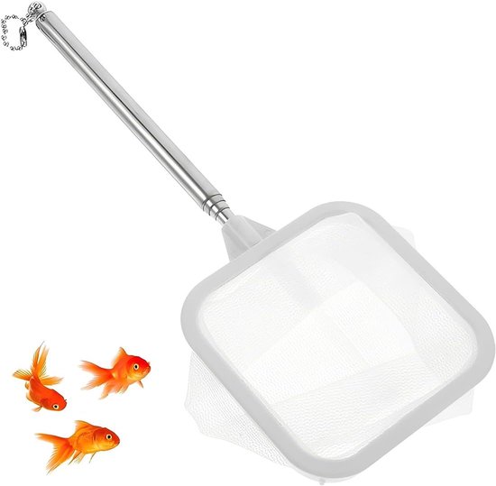 1 x aquariumnet met uittrekbare handgreep van roestvrij staal, afneembare netkop, zuignap inbegrepen, 20 cm tot 45 cm verstelbaar, 8 cm netbreedte