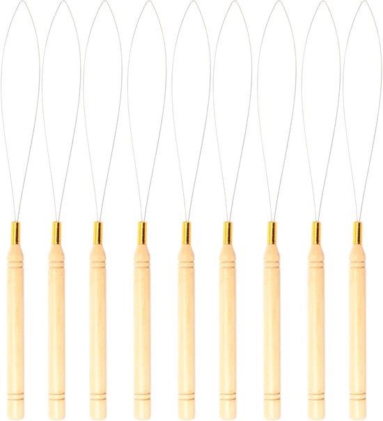 10-delige Draadtrekker Set met Houten Handvat voor Tuften, Haken, Breien en Naaien van Merkloos