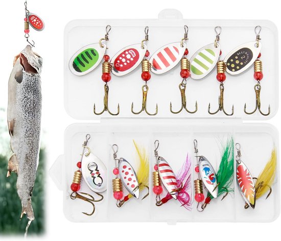 10 Delige Set Kunstaas Vissen - Blinkers, Bulletten, Spinnerbaits en Meer voor Snoek en Baars van Merkloos