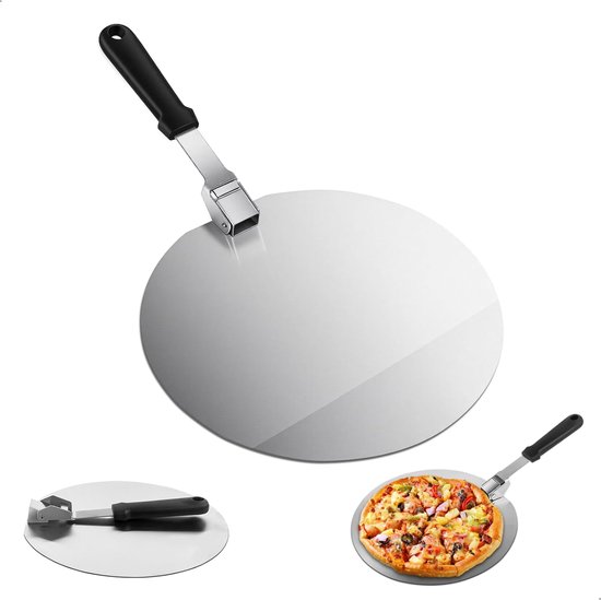 10-inch pizzaschep, inklapbare pizzaschep, roestvrijstalen pizzaspatel met PP-greep, broodschep voor de oven, pizza spatel voor pizza, cake, brood, taarten (25,4*25,4 cm)