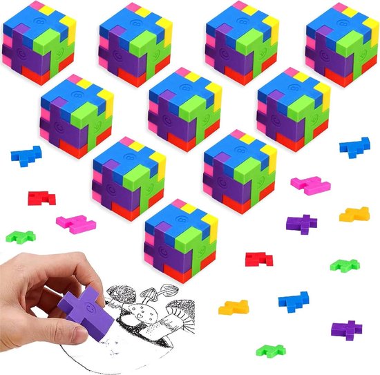 10 Minigommen Kubus Zachte 2B Schoolgommen - Kinderschool - Schetsen Schilderijen Kunst . van Merkloos