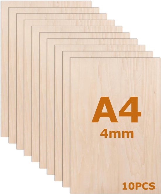 10 Pcs Plywood Sheets, A4 Basswood Sheets, Unfinished Thin Wood Boards for Crafts, DIY Engraving, Laser Projects, Model Making, Wood Burning and Decoration, 300 x 220 x 4 mm