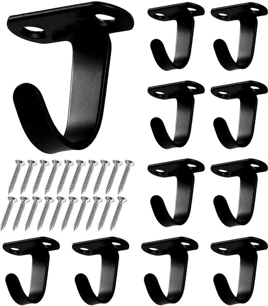 10 Pcs Stainless Steel Hooks, Ceiling Hooks, Multifunctional Hooks for Wardrobe, Bathroom, Kitchen Etc (Black)