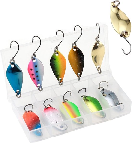 10-Piece Set Spoons - Trout Baits in 3 Weights (2.5g/3.5g/5.5g) - Fishing Spoon - Bait with Tackle Box - Single Hook voor Trout - Perch - Vissen - Vissentochten van Flaremore