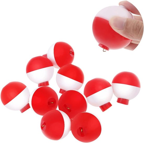 10 Stuks 18mm Vissers Snap-on Floats Bobbers Set, Ronde Drijvers voor Zeevisserij, Hard ABS in Rood en Wit van Merkloos