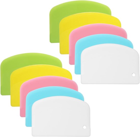 10 stuks deegschrapers, deegspatel, pizza, deegkaart, kunststof, kleurrijke deegschraper, flexibele schraper, set voor deegcake, pizza, bakgereedschap (5 kleuren)