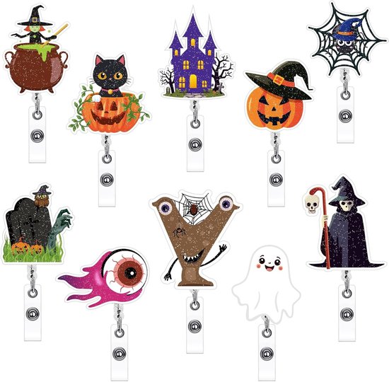 10 Stuks Halloween Zuster Badge Reel - Grappige ID Badge Houder met Inklapbare Clip voor Onderwijs, Kantoor en Zorgprofessionals