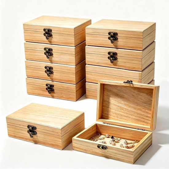 10 stuks houten kisten met deksel, klein