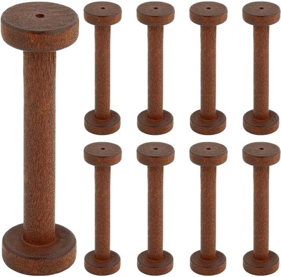 10 Stuks Houten Spoelen 28 x 96mm voor Ribbons en Draad - Lege Spoelen voor Haken, Weven en Creatieve Projecten in Kokosbruin van Merkloos