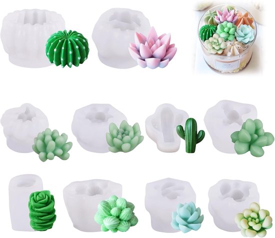 10 Stuks Iliconen Vormen Voor Vetplanten Set, Siliconen vorm voor vetplanten, siliconen gietvormen, Siliconen Vorm, Sappige Cactus, Kaarsvorm, voor Moederdag/Vaderdag/verjaardag/Kerstmis/Handwerk