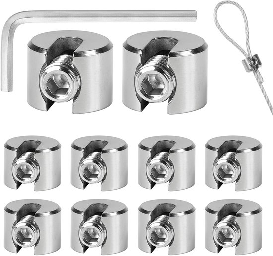 10 stuks kabelklemmen van roestvrij staal 4 mm M8, kabelklemmen van roestvrij staal met zeshoekige sleutel, klemclip voor staalkabel, waslijnspanner, kabelspanner