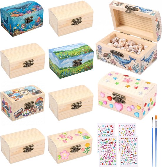 10 stuks kleine houten kist, 9 x 5,5 x 5 cm, schatkist, hout