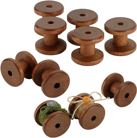 10 stuks lege houten spoelen voor ambachtelijk naaien, borduren en sieraden maken, 3,6 x 3,9 cm