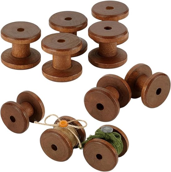 10 stuks lege houten spoelen voor borduurwerk, naaien en sieraden maken - 3,6 x 3,9 cm, ideaal voor ambachtelijk gebruik en creatief wikkelen van Merkloos