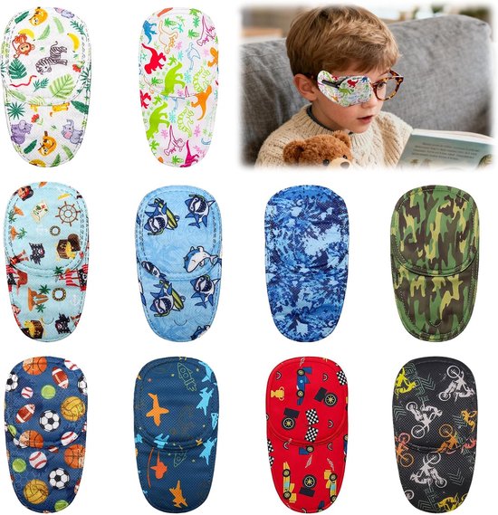 10 stuks ooglapje voor scheelzien, oogpleister voor kinderen, amblyopie ooglapjes, bril eye patches voor linker- en rechteroog, kleurrijke kinder oogmaskers, kleurrijke cartoon herbruikbare ooglapjes