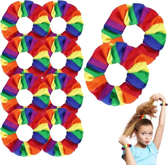10 stuks Regenboog Haar Scrunchies - Elastische en Zachte Hoofdbanden voor Vrouwen - Perfect voor Pride, Feestjes en Dagelijks Gebruik