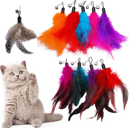 10 stuks reservespeelgoed voor kattenveren met bel, meerkleurig kattenspeelgoed, hengel voor actieve katten, perfect tegen verveling en voor uren speelplezier