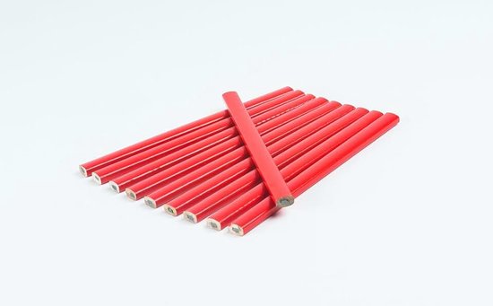 10 stuks, rood, ovaal, 175 mm, timmermanspotlood, bouw - potloden