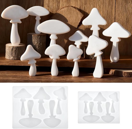 10 stuks siliconen paddenstoelvormen, siliconen vormen, gietvormen, paddenstoel, 3D, paddenstoel, siliconen kaarsvormset met roerstaafjes, epoxyharsvormen voor knutselwerk, gips