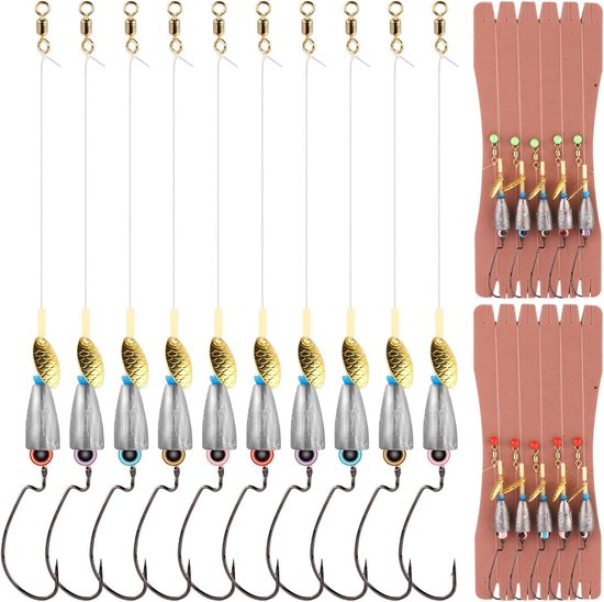 10 Stuks Texas Rig Visset - Texas Rigs Ready Kit voor Vissen - Vooraf Gemonteerde Texas Rigs met Gewichtshaak en Gemonteerde Lijn voor Zoutwater en Zoetwater Basvissen