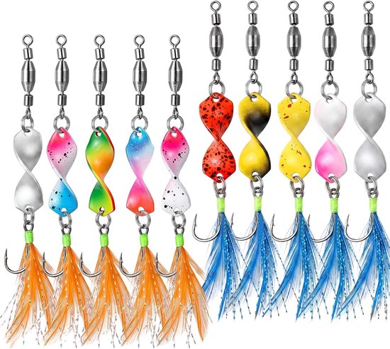 10 stuks Twist Spoons Forel, forelaas met Rolling Swivels UV-actieve knipperlichten forel aas twister visaccessoires forel duurzame knipperlichten vissen voor forel vissen