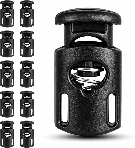10 stuks universele koordstoppers, zwarte kunststof koordstopper voor koorden tot Ø 5 mm, ideaal voor tassen, kleding en rugzakken