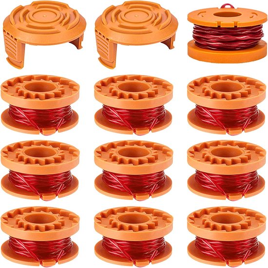 10 stuks vervangende grastrimmer-spoel compatibel met Worx WA0010, Autofeed nylon lijn voor Worx WG151 WG154 WG155 WG160 WG163 WG175 WG180, vervangende dop WA6531,1,65mm x 3,04m (10 spoel + 2
