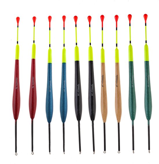 10 stuks visdobbers en dobbers, 5 kleuren visdobbers, visdobber, visdobbers, houten glijders, glijdende dobbers, slipdrijvers, accessoires voor meervalforel, baars