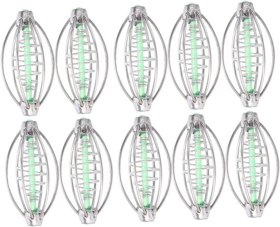 10 Stuks Vissen Voederstaafje RVS Veren Haak Houder met Verlicht Hanger en Parels voor Aas en Lure Accessoires