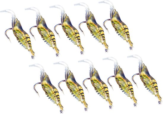 10 Stuks Zachte Kunstaas Garnalen Set - Levendige Kleuren Hengelsport Lures met Haken van Merkloos