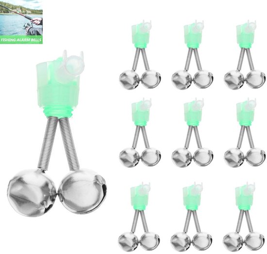 10 stuks - Zeevisalarm voor werphengels - Spiraalbel - Bell-werphengel - Bell-zeevisaccessoires - 10 stuks hengelbellen - Nachtvishengel-aasclipalarm met dubbele bellen - Groen van Merkloos