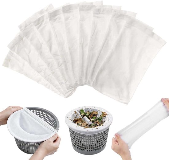 10 stuks zwembadskimmer sokken (filtersokken), herbruikbare filterkousen voor fijne filtering, geschikt voor skimmorf en filtermand, voor zwembaden van Intex en andere - skimmersokken