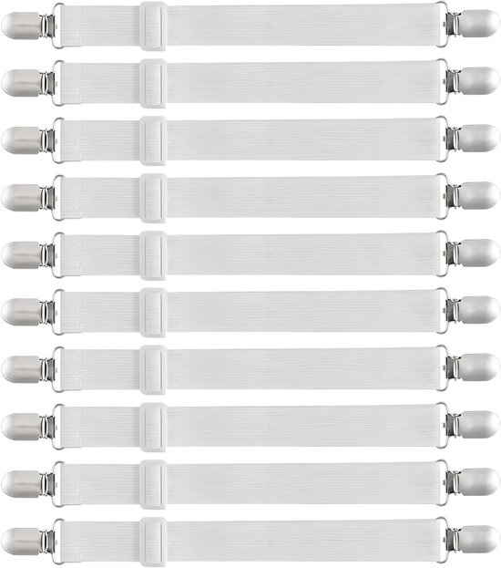 10 verstelbare hoeslakenbanden met metalen clips voor beddengoed, matras en bank - 50-230 cm, elastisch en duurzaam