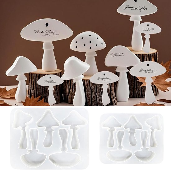 10 x 3D-paddenstoelvorm, siliconen vorm, kaarsvorm, siliconen paddenstoel, gipsvorm, creatieve paddenstoeldecoratie voor unieke knutselprojecten