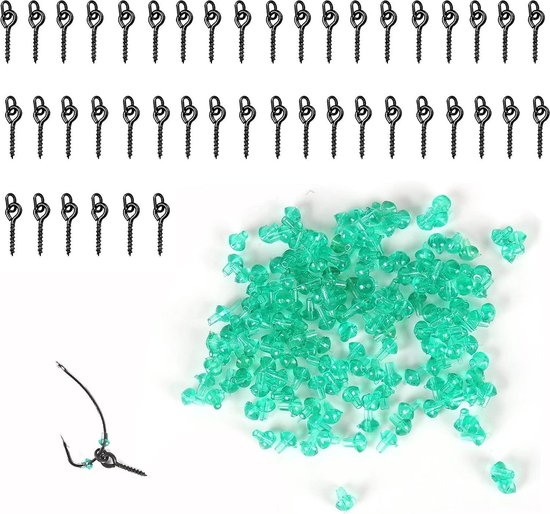 100 Delig - Rubberen Haak Stops en Vishaak Schroeven Set- Karper Vissen Accessoires voor Bevestiging van Aas - Hoge Kwaliteit en Veelzijdig - Set van 50 van Merkloze.
