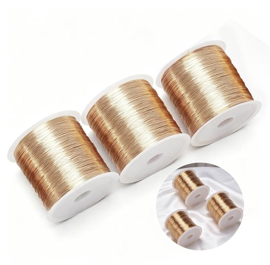 100 meter lichtbestendig sieradendraad 0,3 mm dun knutseldraad voor sieraden maken, knutselen en creatief werk in lichtgoudkleurig koper
